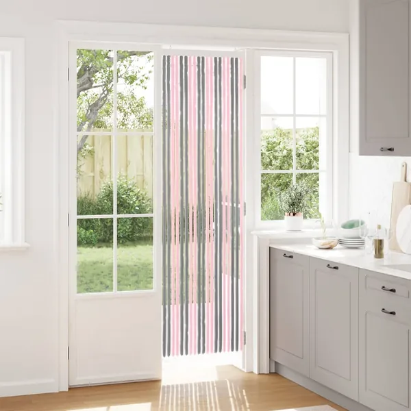 Rideau anti-insectes en chenille Gris Argent et Rose