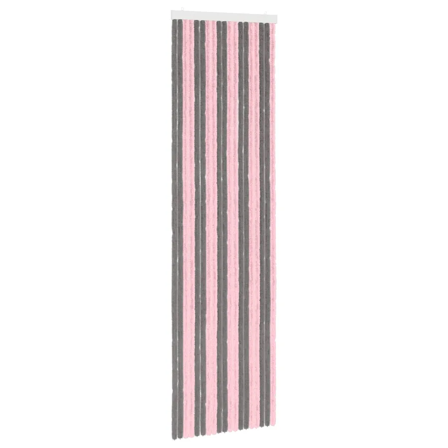 Rideau anti-insectes en chenille Gris Argent et Rose - 2