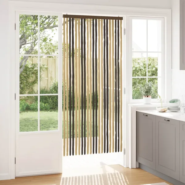 Rideau anti-insectes en chenille Marron foncé et beige