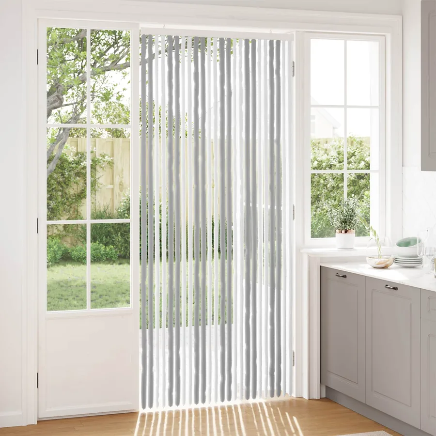 Rideau anti-insectes en chenille Gris et blanc 100 x 230 cm