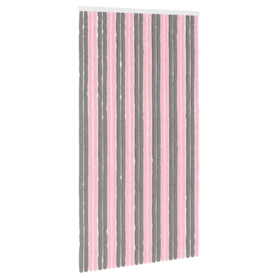 Rideau anti-insectes en chenille Gris Argent et Rose - 2