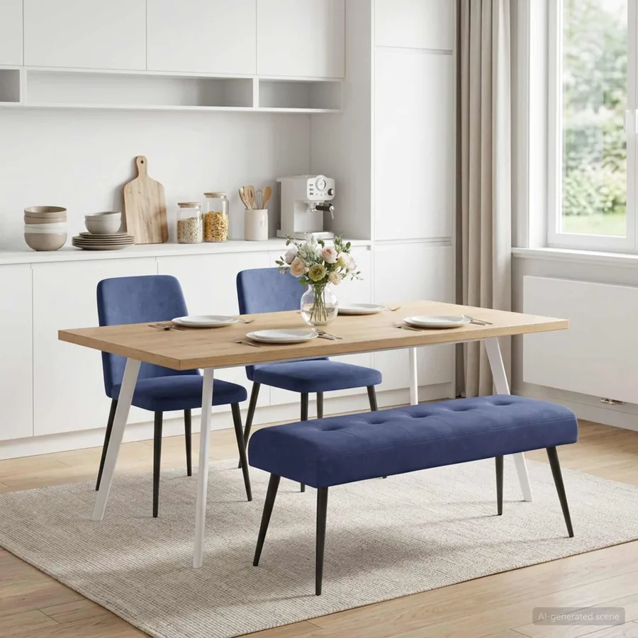 Banc avec capitonnage bouton Bleu police 110 x 40 x 46 cm