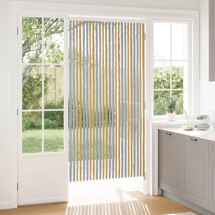 Rideau anti-insectes en chenille Gris et Beige 100 x 200 cm