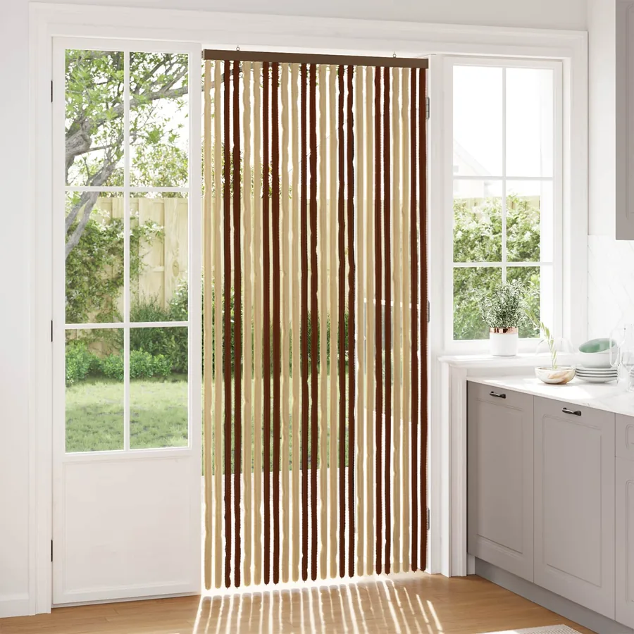 Rideau anti-insectes en chenille Marron et beige 100 x 220 cm