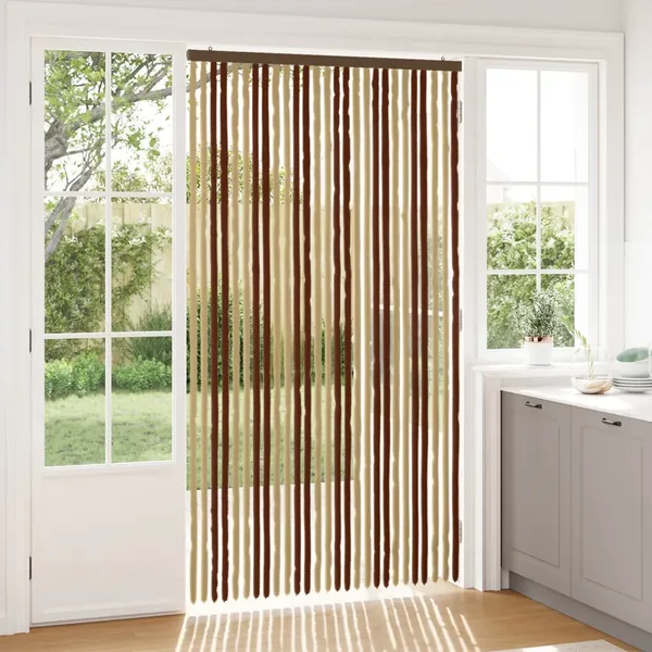 Rideau anti-insectes en chenille Marron et beige 118 x 220 cm