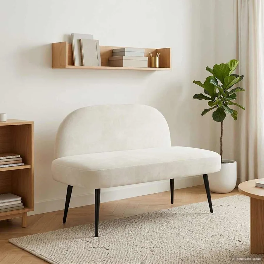 Banc rembourré avec dossier Crème 110 x 60 x 76 cm Velours
