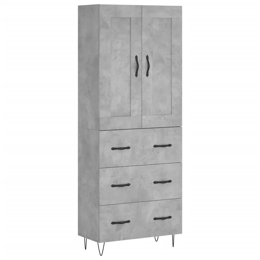 Buffet haut Gris béton 69,5x34x180 cm Bois d'ingénierie - 2