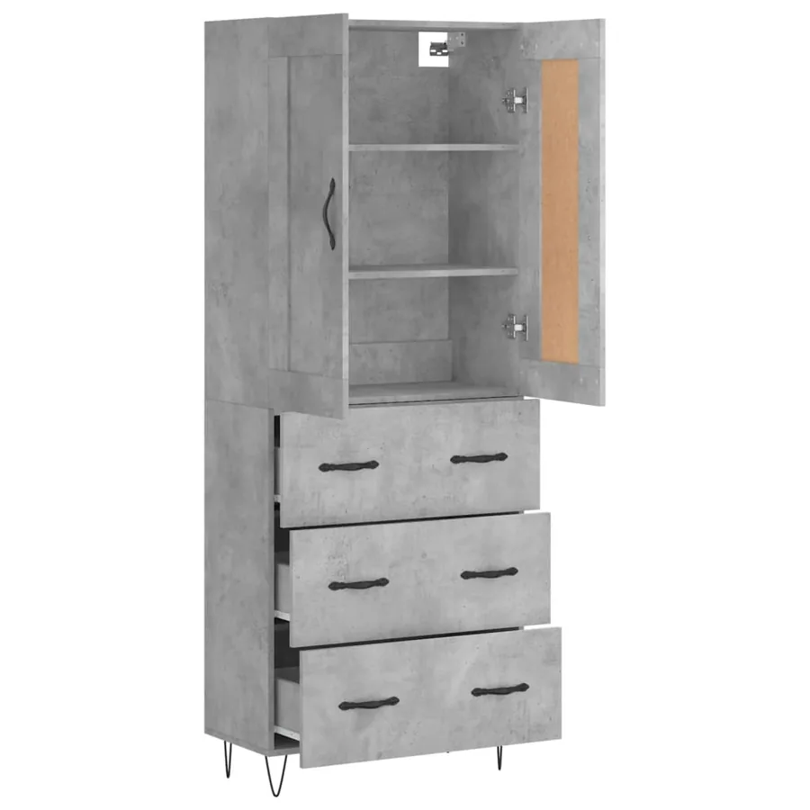 Buffet haut Gris béton 69,5x34x180 cm Bois d'ingénierie - 4