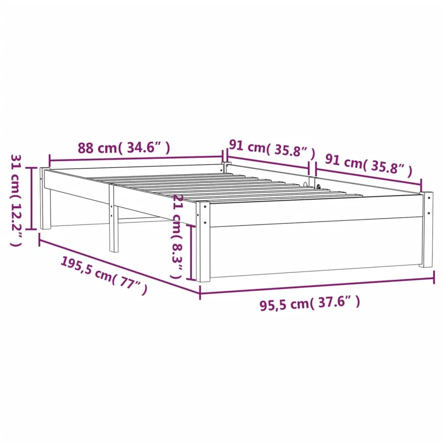 Cadre de lit sans matelas marron miel bois massif 90x190 cm - 10