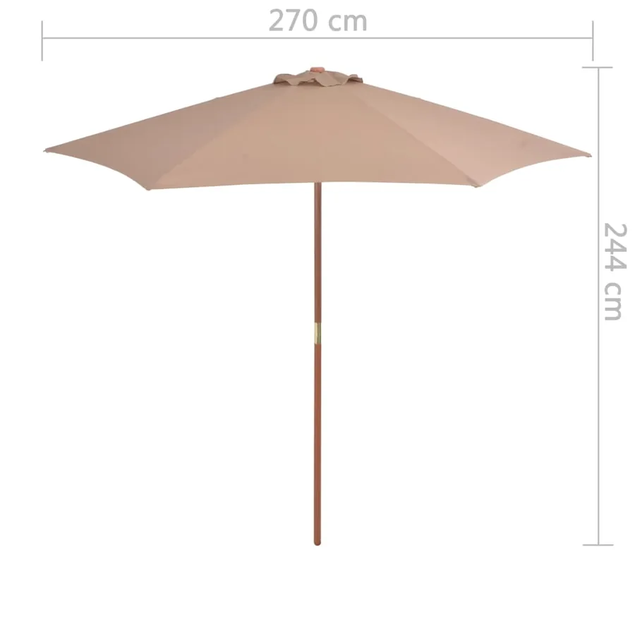 Parasol d'extérieur avec mât en bois 270 cm taupe - 6