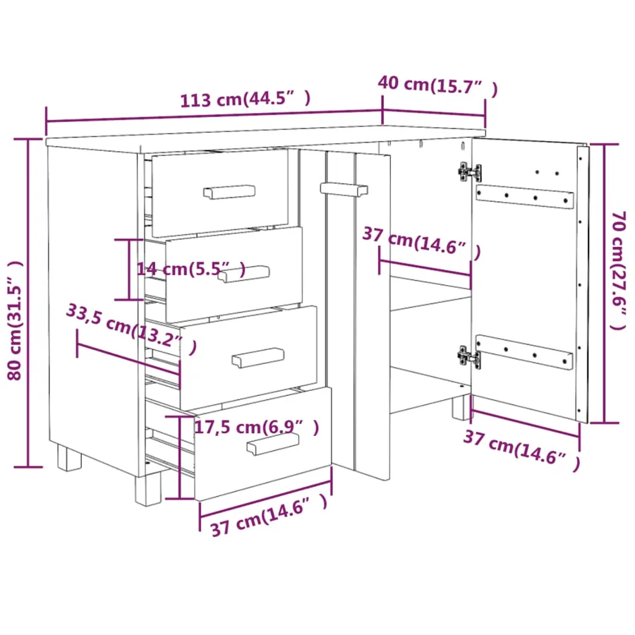 Buffet HAMAR Marron miel 113x40x80 cm Bois massif de pin - 8