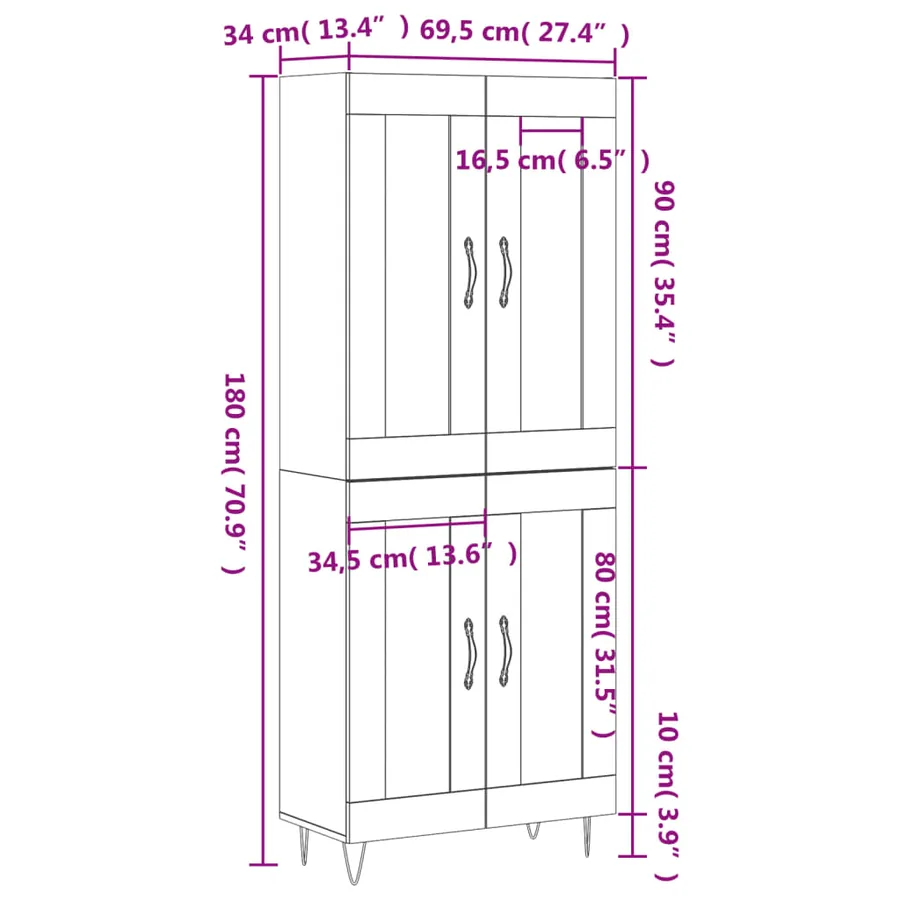 Buffet haut Gris béton 69,5x34x180 cm Bois d'ingénierie - 13