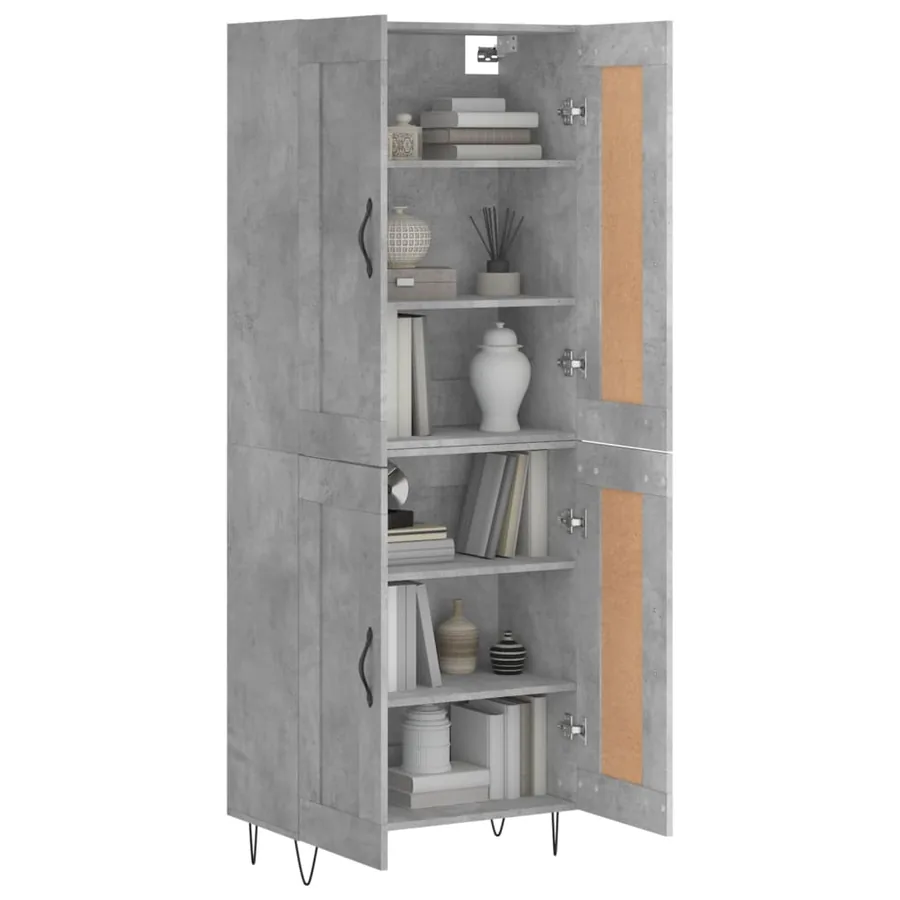 Buffet haut Gris béton 69,5x34x180 cm Bois d'ingénierie - 3