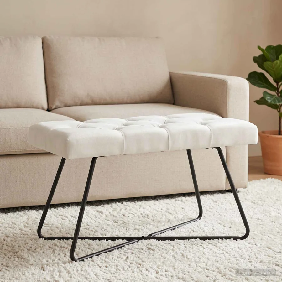 Banc avec capitonnage bouton Blanc 80 x 40 x 46 cm Tissu