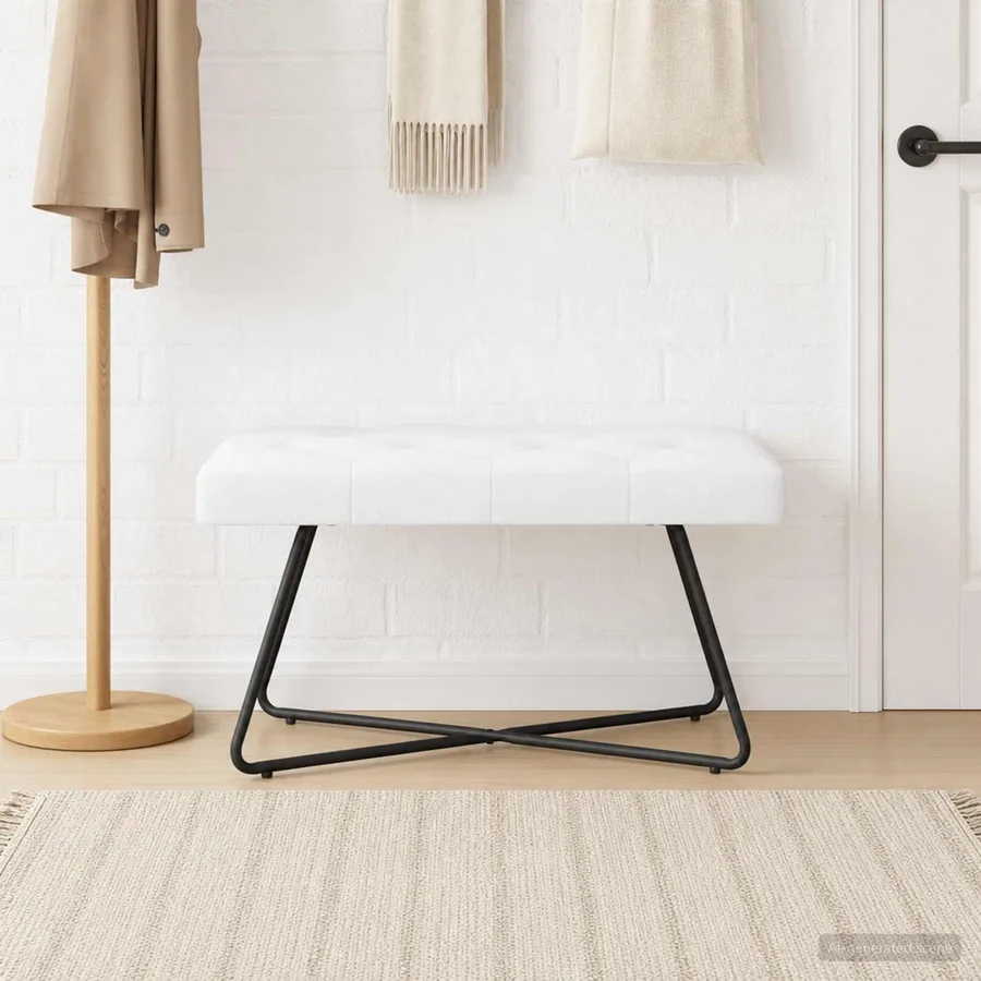 Banc avec capitonnage bouton Blanc 80 x 40 x 46 cm Tissu - 3