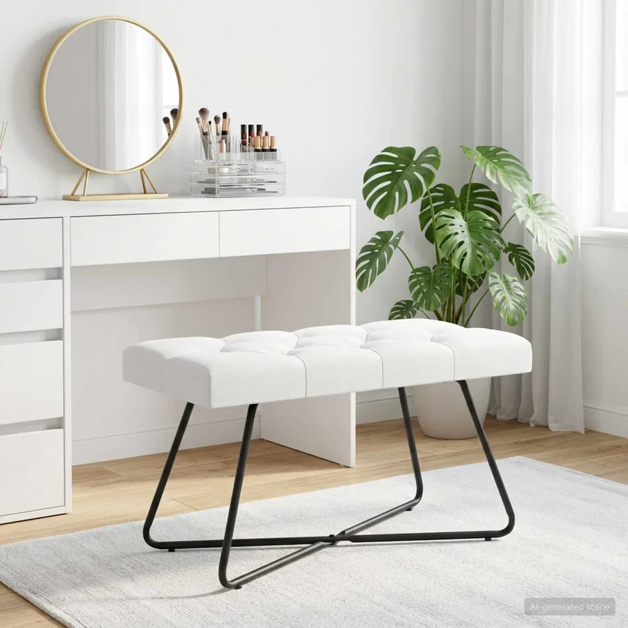 Banc avec capitonnage bouton Blanc 80 x 40 x 46 cm Tissu - 4