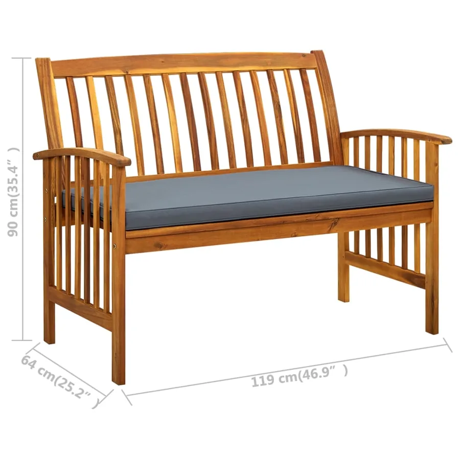 Banc de jardin avec coussin 119 cm Bois solide d'acacia - 8