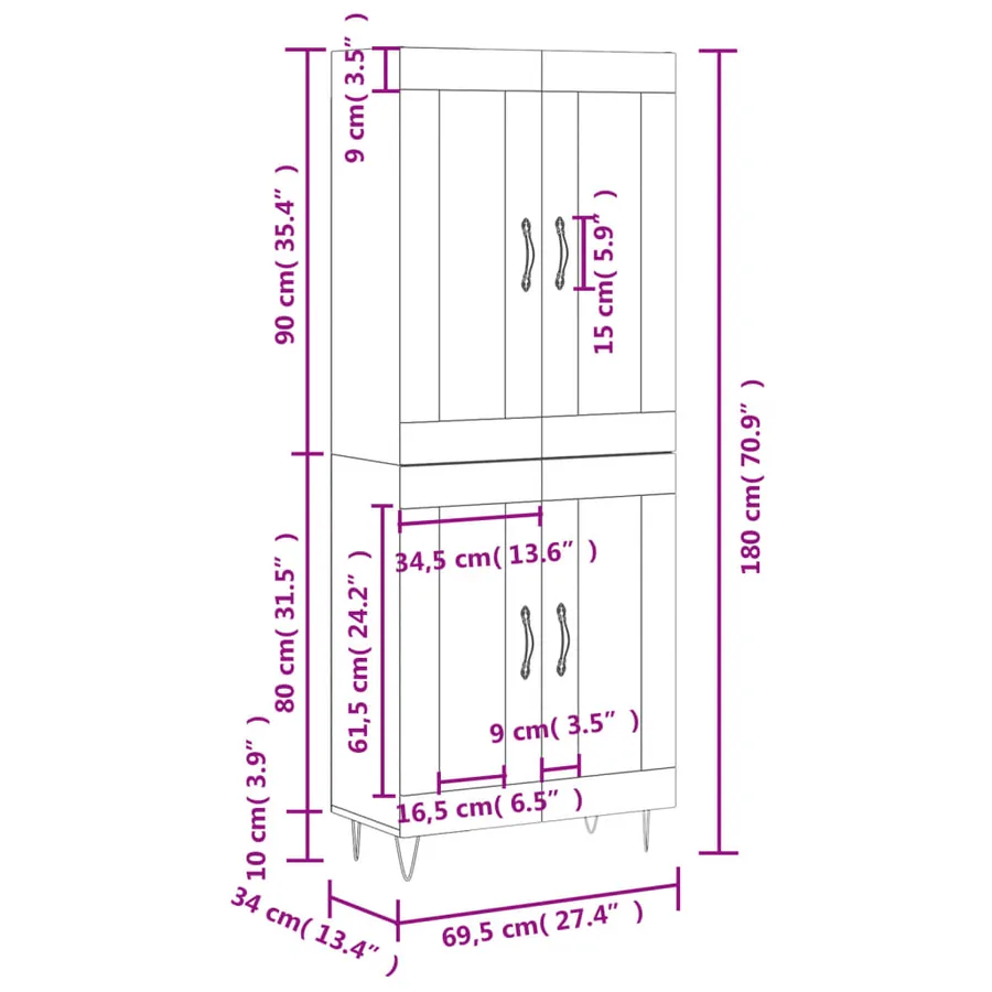 Buffet haut Chêne sonoma 69,5x34x180 cm Bois d'ingénierie - 13