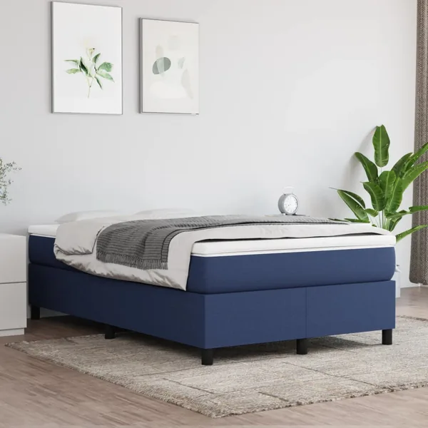 Sommier à lattes de lit avec matelas Bleu 120x200 cm Tissu