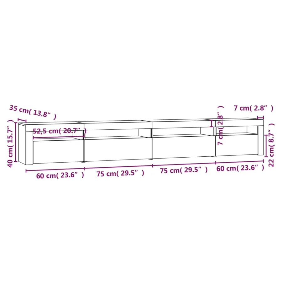 Meuble TV avec lumières LED Chêne sonoma 270x35x40 cm - 12