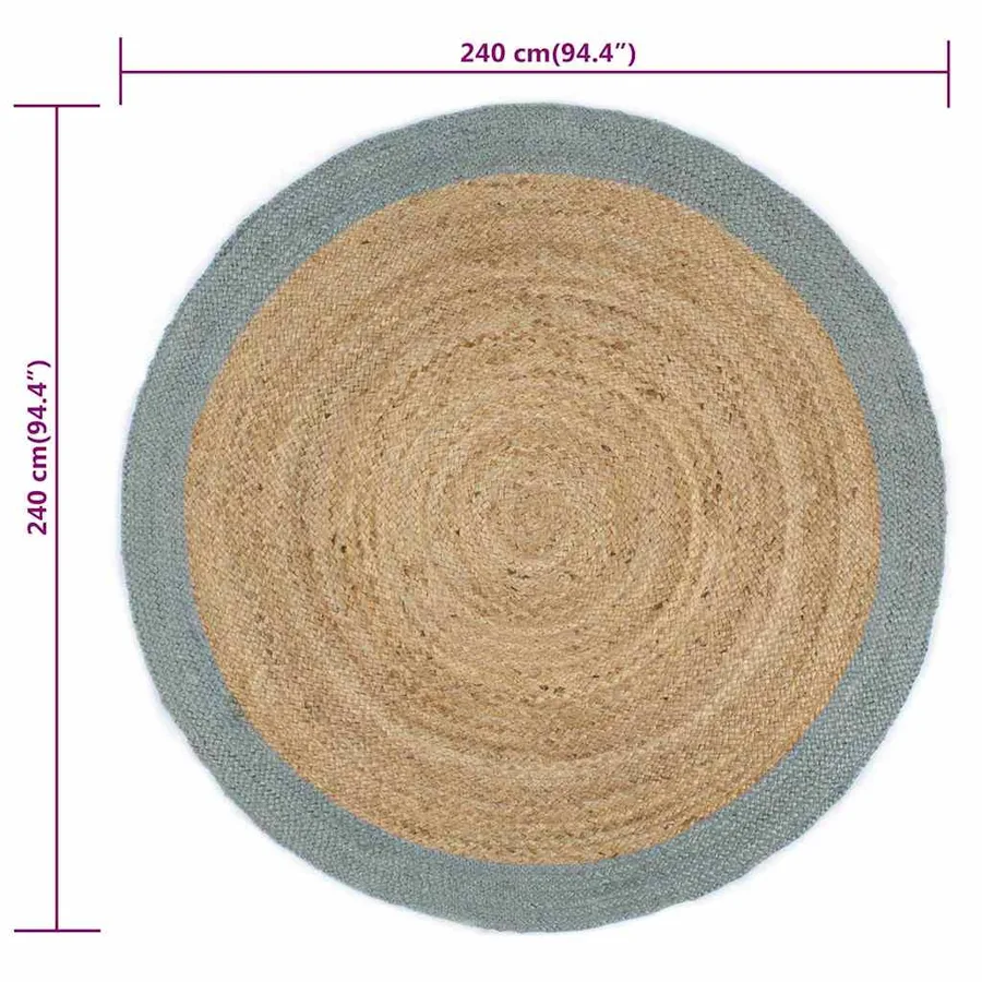 Tapis fait à la main Jute avec bord vert olive 240 cm - 6
