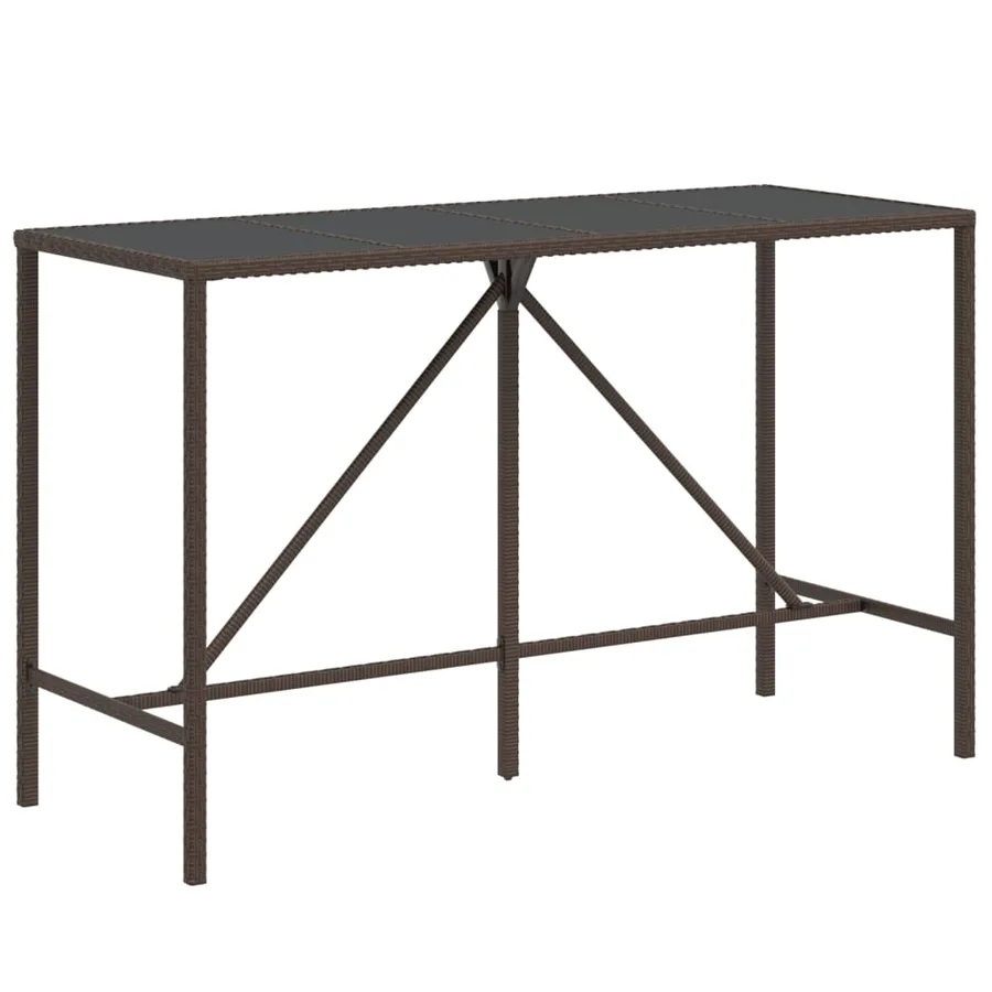 Table de bar et dessus en verre marron 180x70x110 cm poly rotin - 2