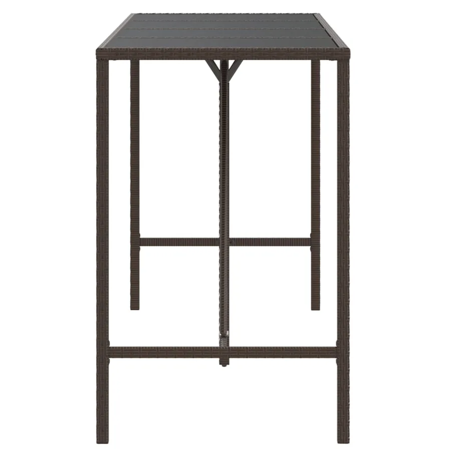 Table de bar et dessus en verre marron 180x70x110 cm poly rotin - 4