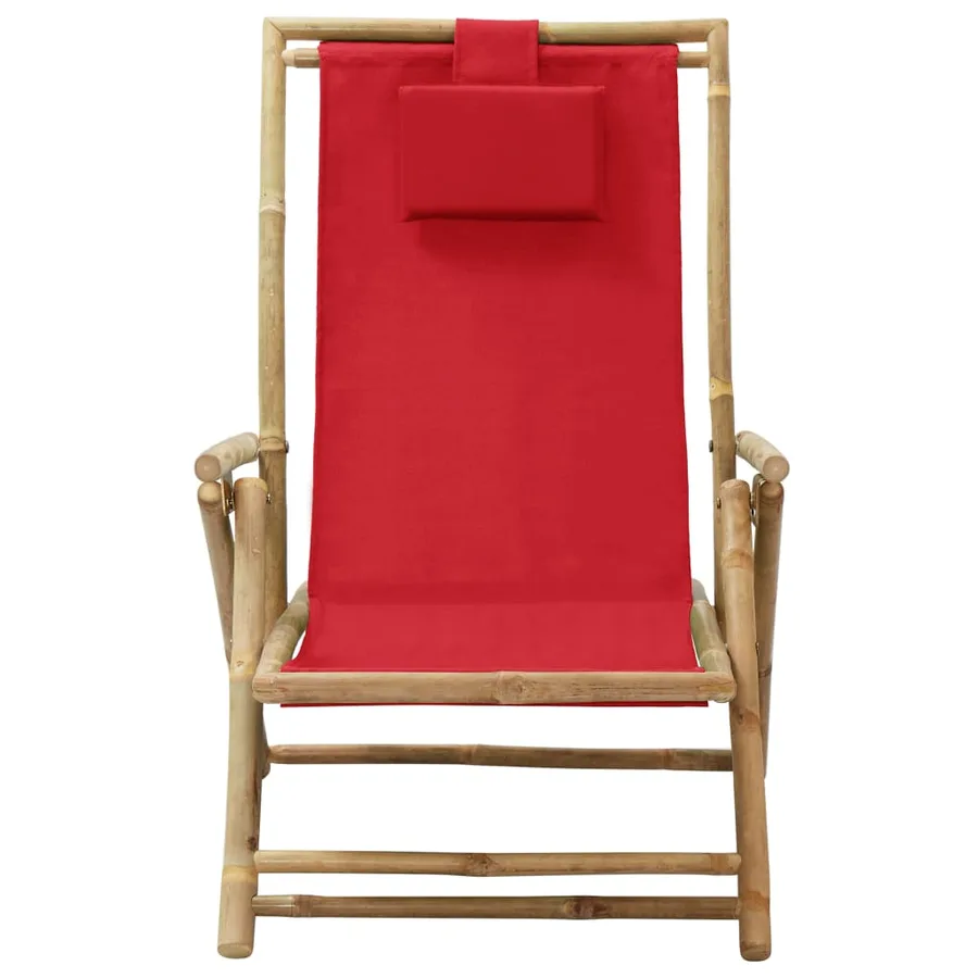 Chaise de relaxation inclinable Rouge Bambou et tissu - 2