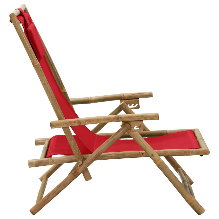 Chaise de relaxation inclinable Rouge Bambou et tissu - 3