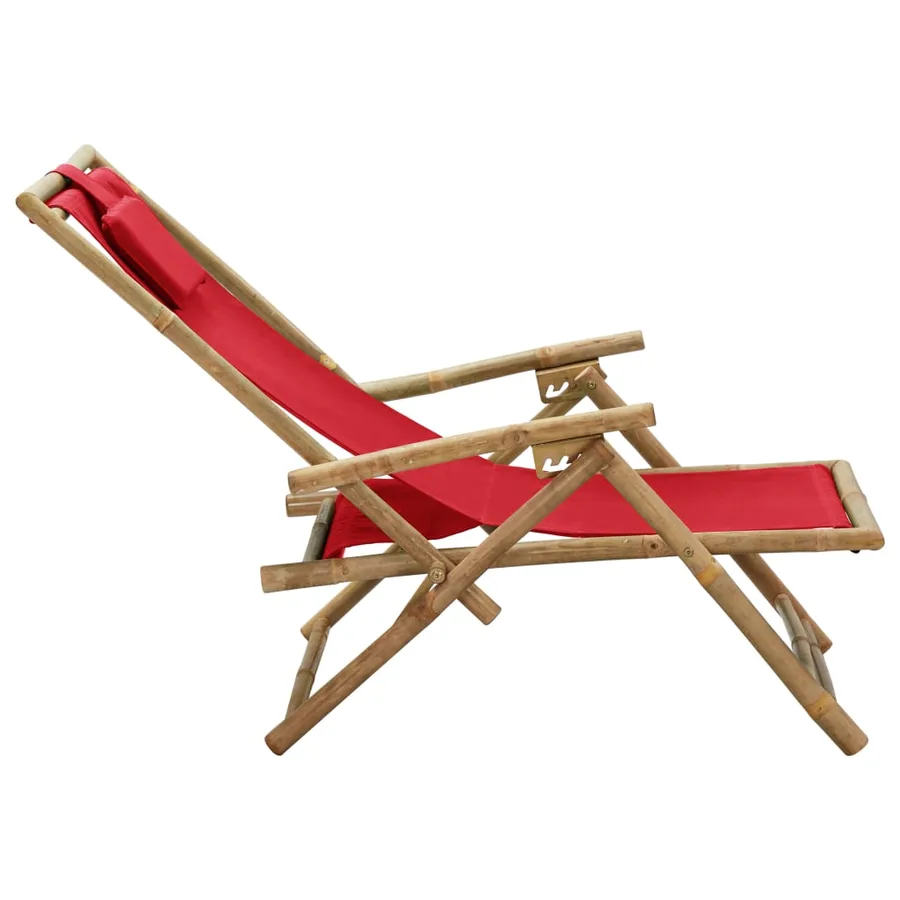 Chaise de relaxation inclinable Rouge Bambou et tissu - 4