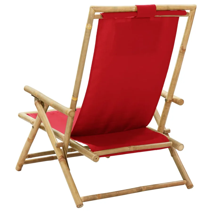 Chaise de relaxation inclinable Rouge Bambou et tissu - 5