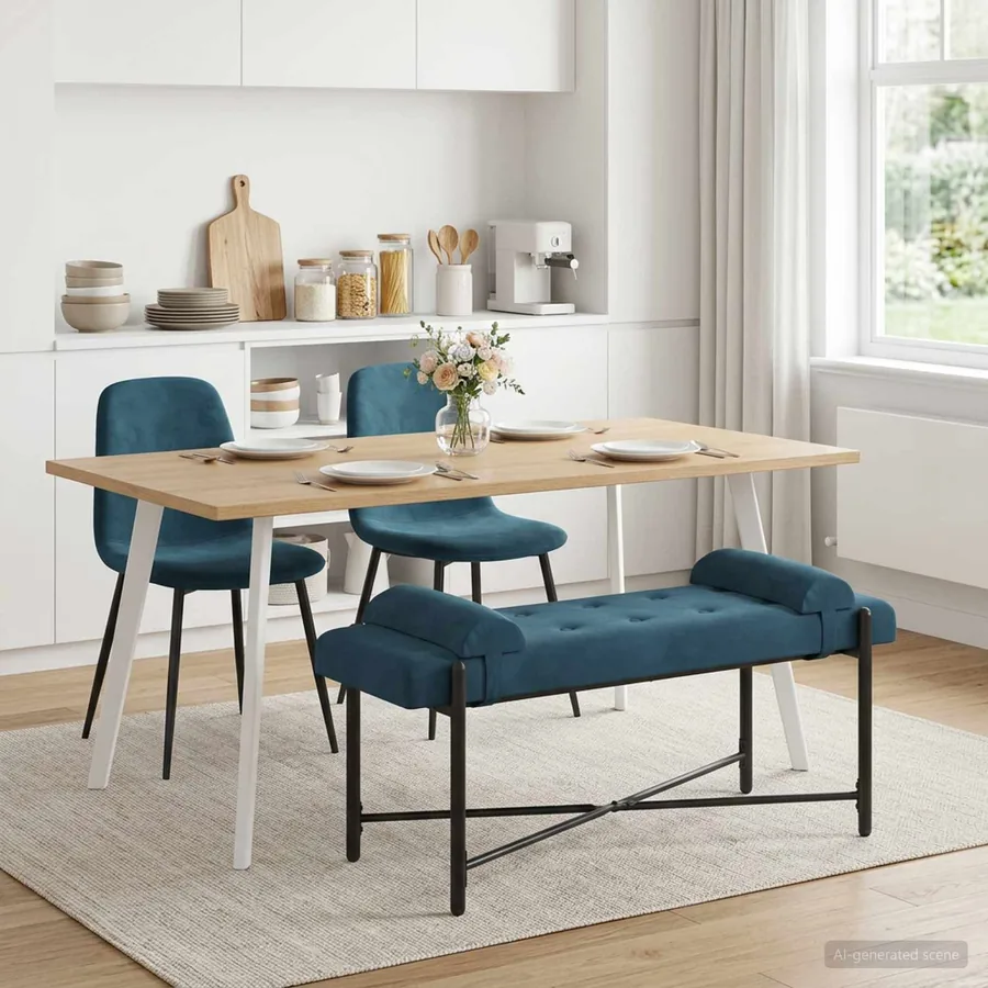 Banc capitonné à boutons avec coussins Bleu 110 x 40 x 46 cm
