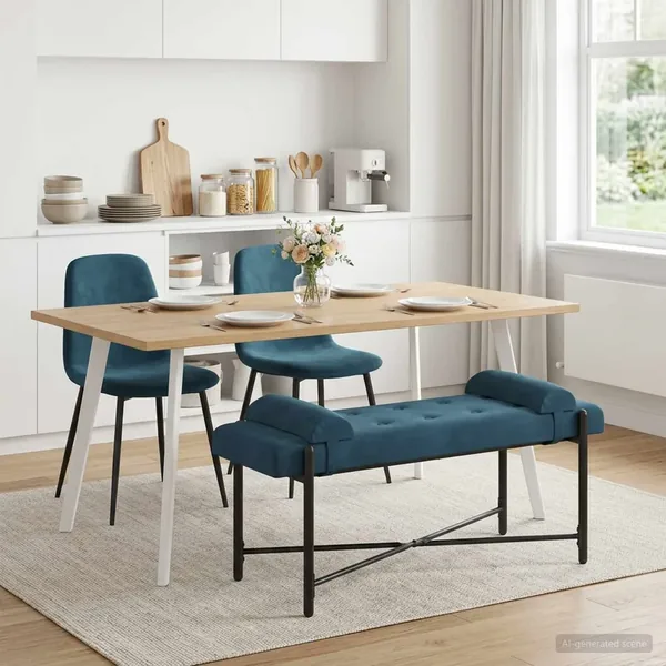 Banc capitonné à boutons avec coussins Bleu 110 x 40 x 46 cm