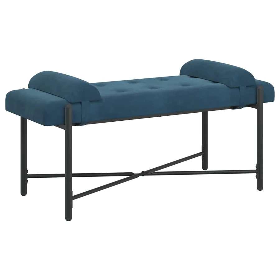 Banc capitonné à boutons avec coussins Bleu 110 x 40 x 46 cm - 2