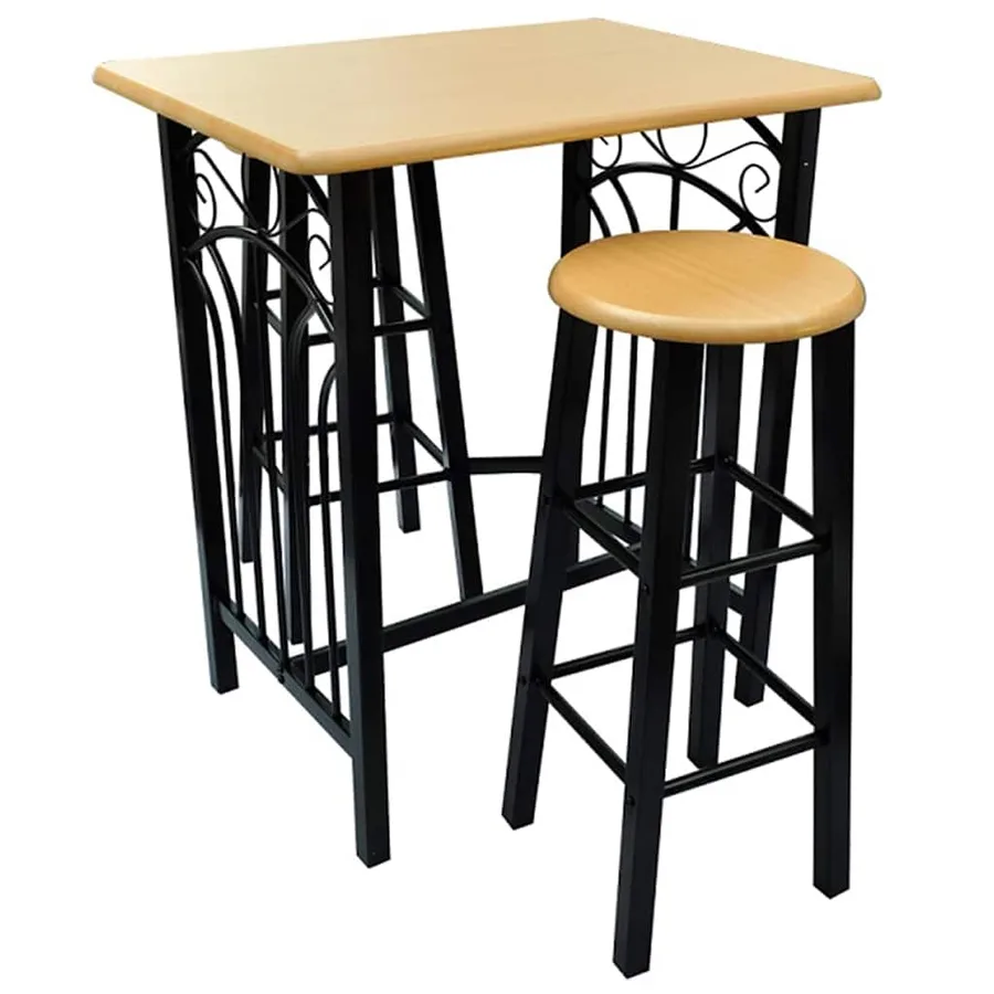 Table et tabouret de bar 3 pcs Bois et acier - 2