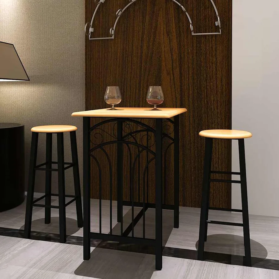 Table et tabouret de bar 3 pcs Bois et acier - 3