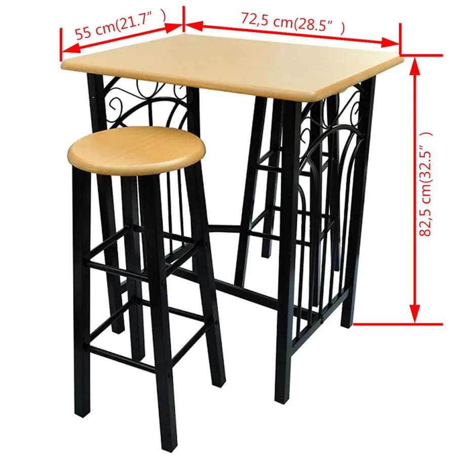 Table et tabouret de bar 3 pcs Bois et acier - 6