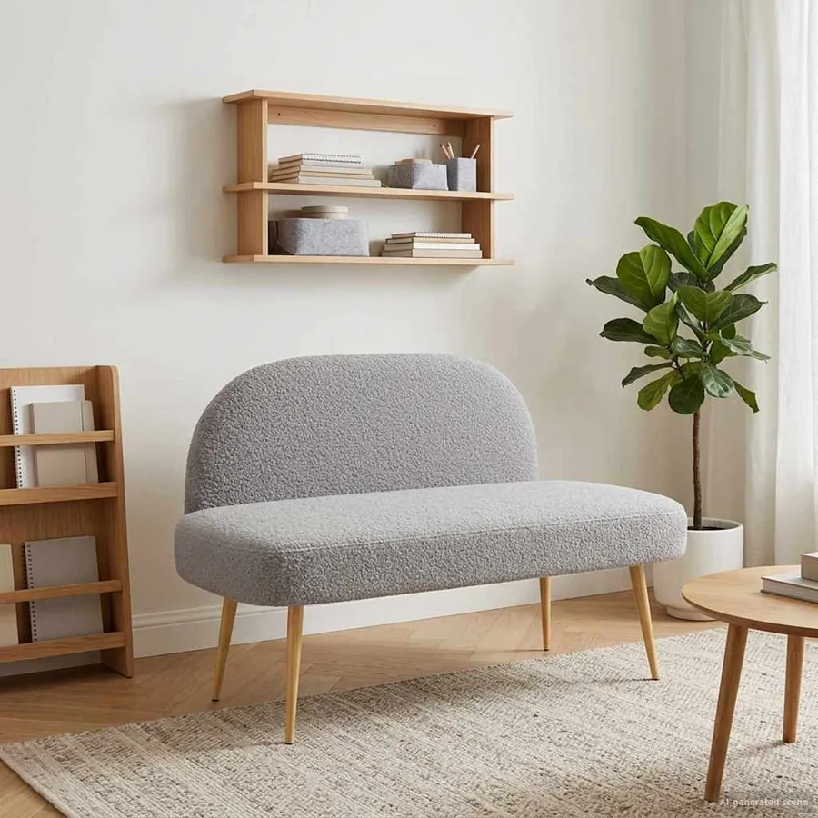 Banc rembourré avec dossier Gris clair 110 x 60 x 76 cm Bouclé