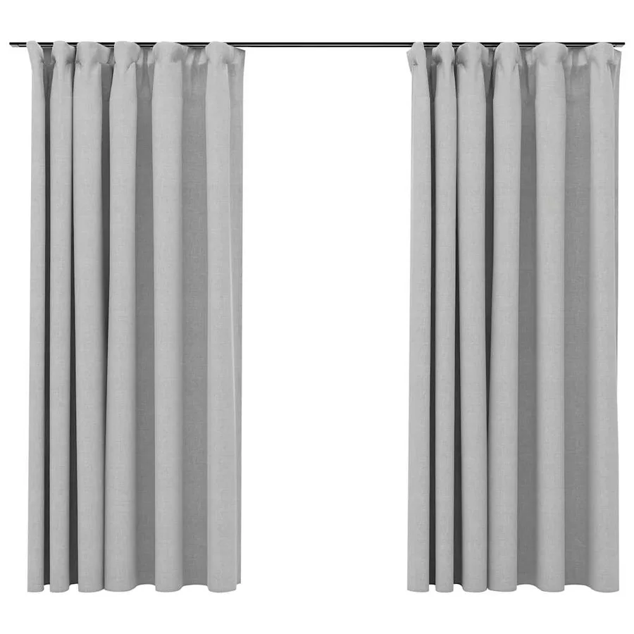 Rideaux occultants aspect lin avec crochets 2pcs Gris 140x175cm - 2