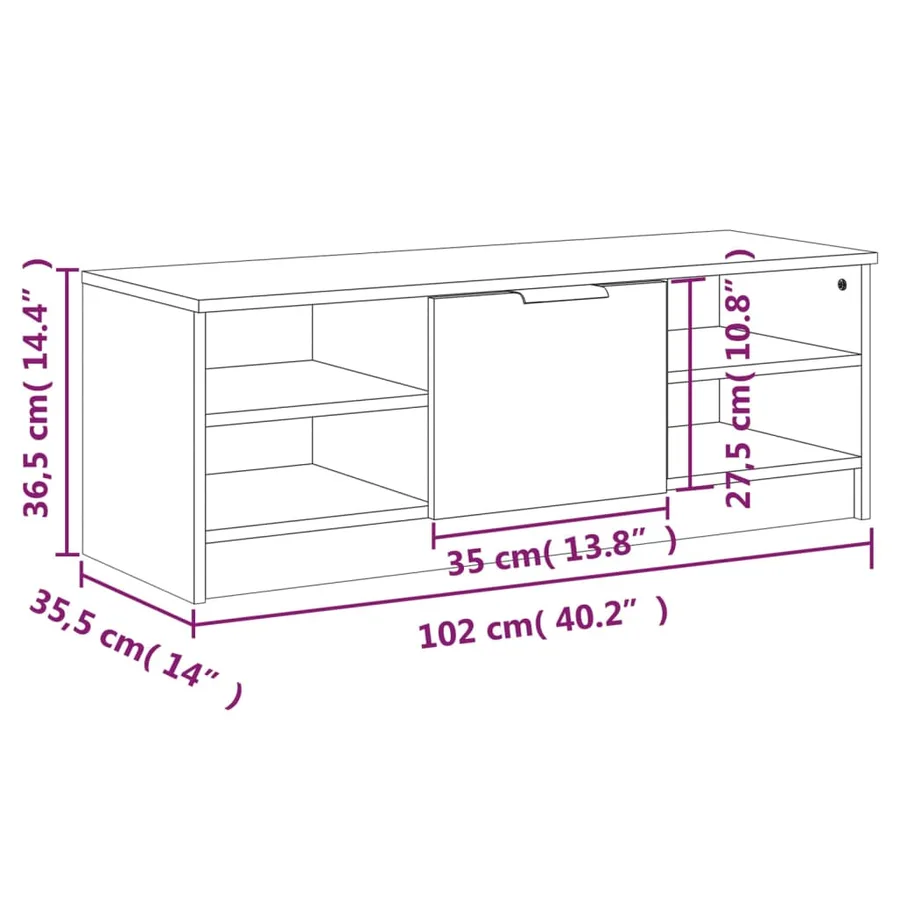 Meuble TV Sonoma gris 102x35,5x36,5 cm Bois d'ingénierie - 9