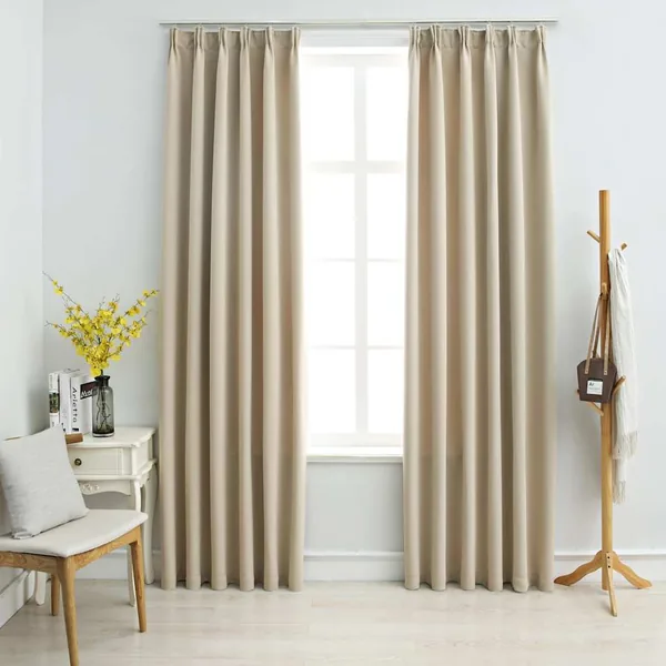 Rideaux occultants avec crochets 2 pcs Beige 140x175 cm