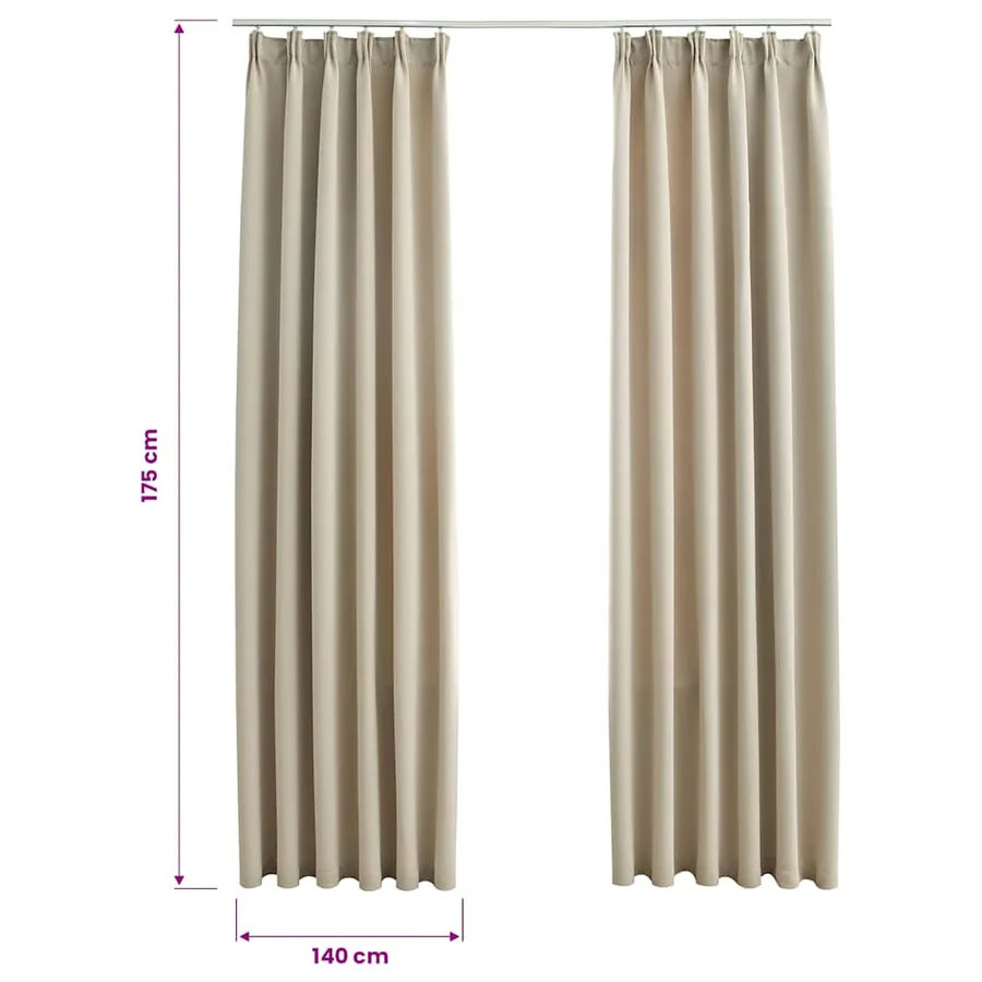Rideaux occultants avec crochets 2 pcs Beige 140x175 cm - 7