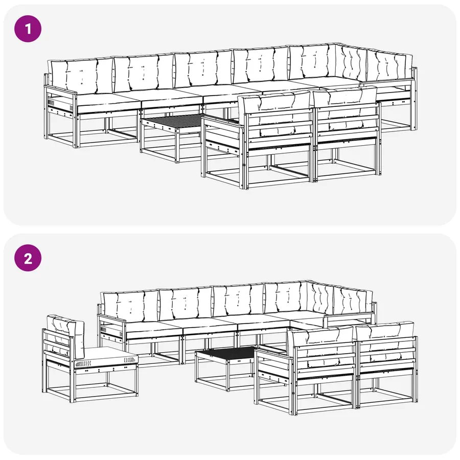 Ensemble de canapés d'extérieur 9 pcs Blanc et gris clair - 7