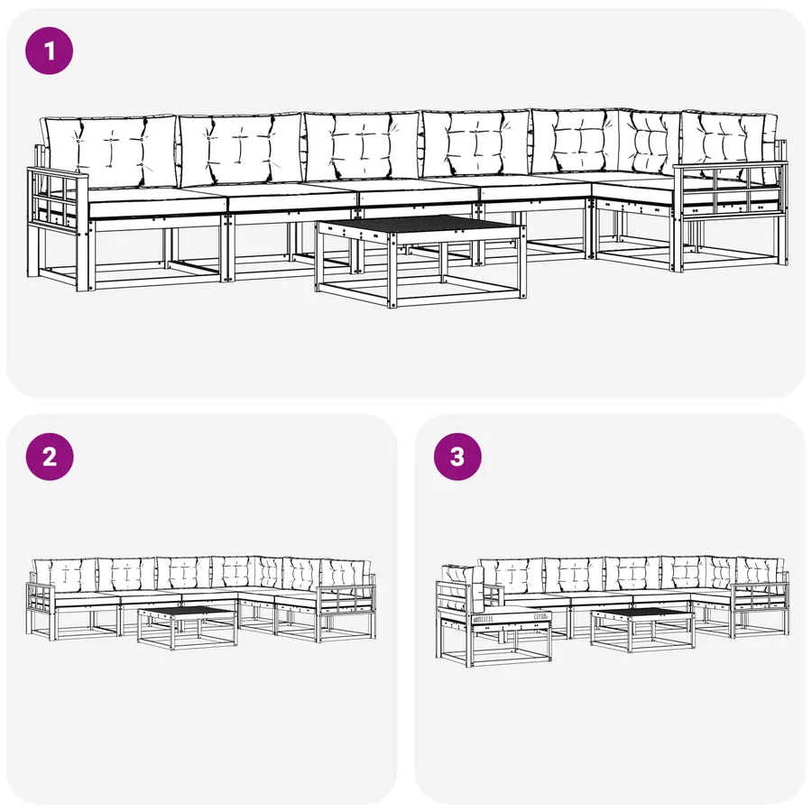Ensemble de canapés d'extérieur 7 pcs Blanc et gris clair - 7