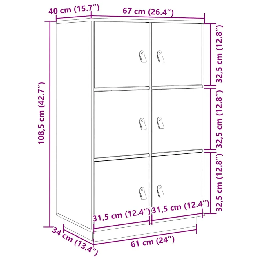 Buffet haut Blanc 67x40x108,5 cm Bois massif de pin - 11