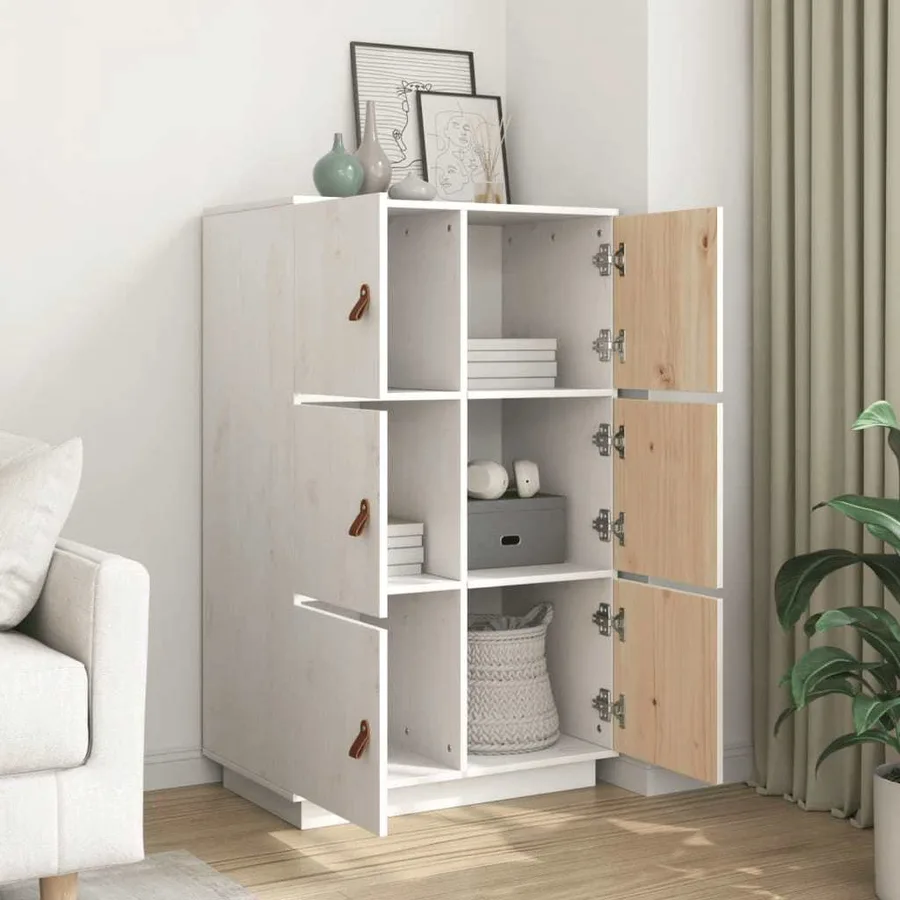 Buffet haut Blanc 67x40x108,5 cm Bois massif de pin - 4