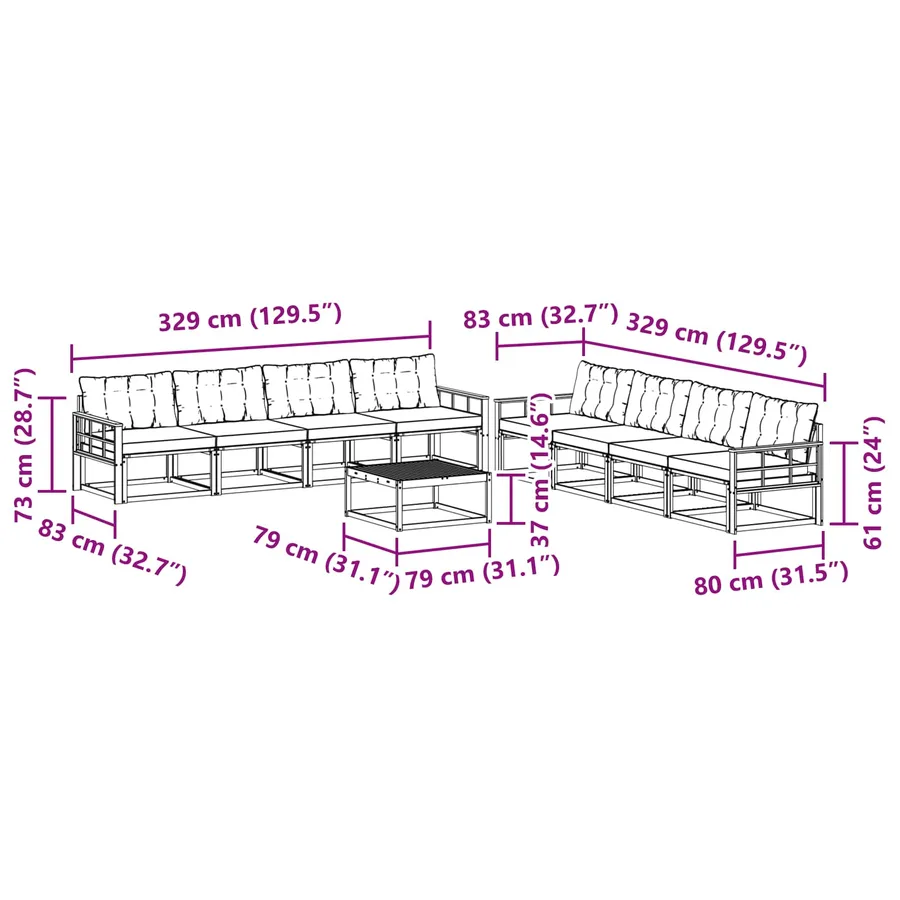 Ensemble de canapés d'extérieur 9 pcs Blanc et noir - 8