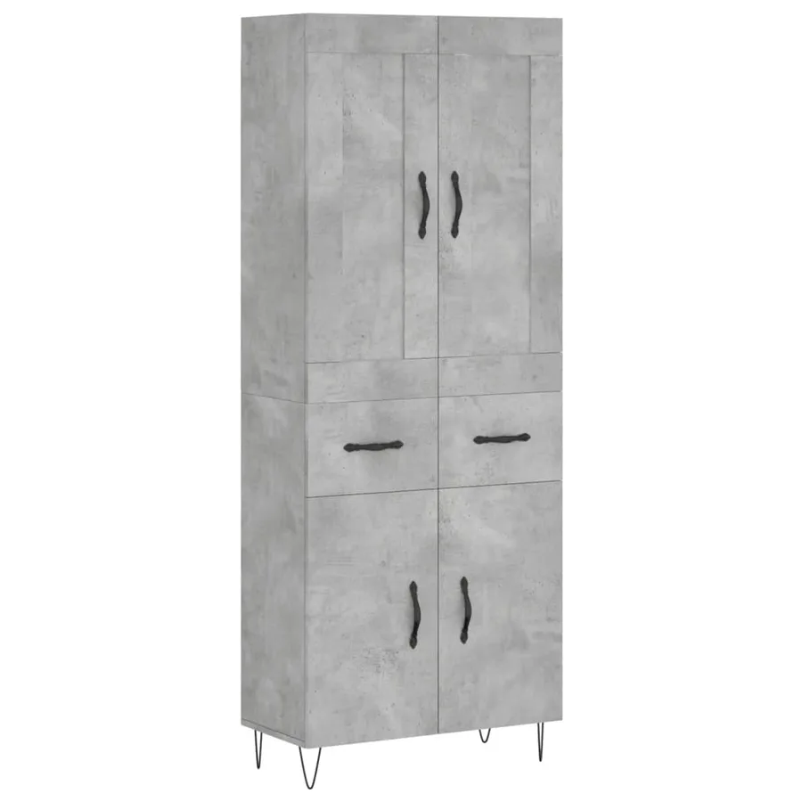 Buffet haut Gris béton 69,5x34x180 cm Bois d'ingénierie - 2