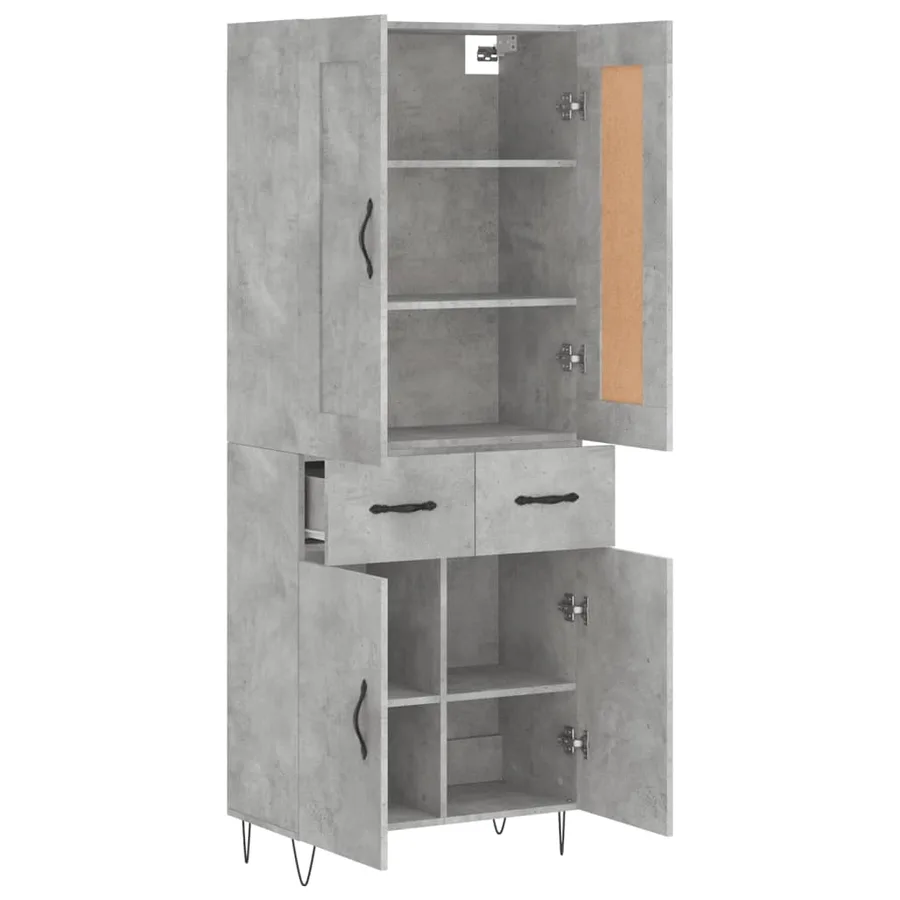 Buffet haut Gris béton 69,5x34x180 cm Bois d'ingénierie - 4