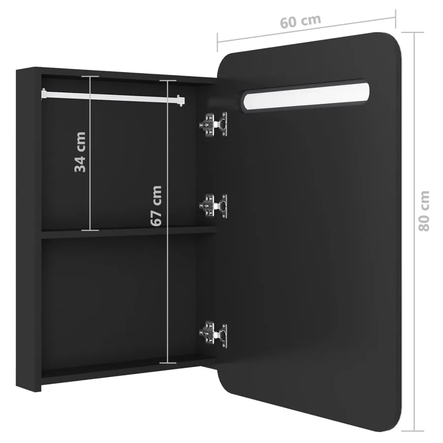 Armoire de salle de bain à miroir LED noir 60x11x80 cm - 7